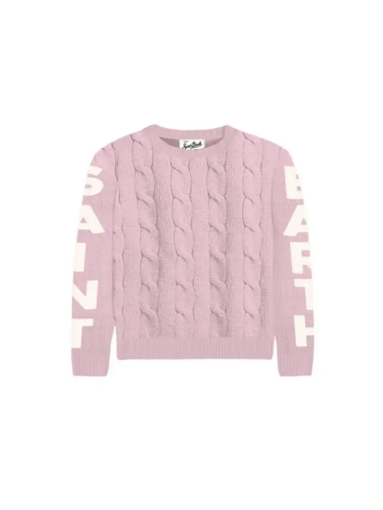 maglia junior a treccia rosa con logo sulle braccia