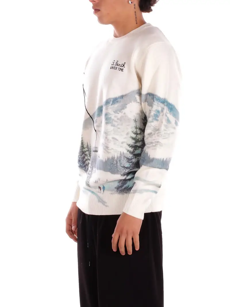 Maglia Uomo MC2 SAINT BARTH Panna Heron print snowcable skiers miniatura 2