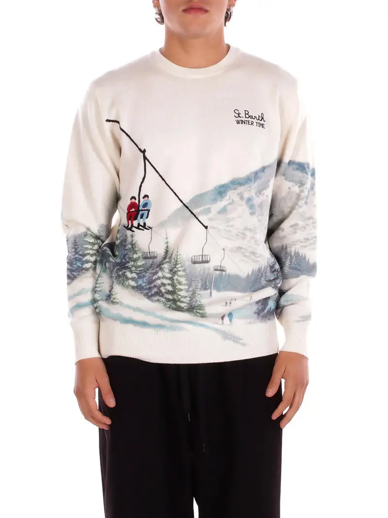 Maglia Uomo MC2 SAINT BARTH Panna Heron print snowcable skiers