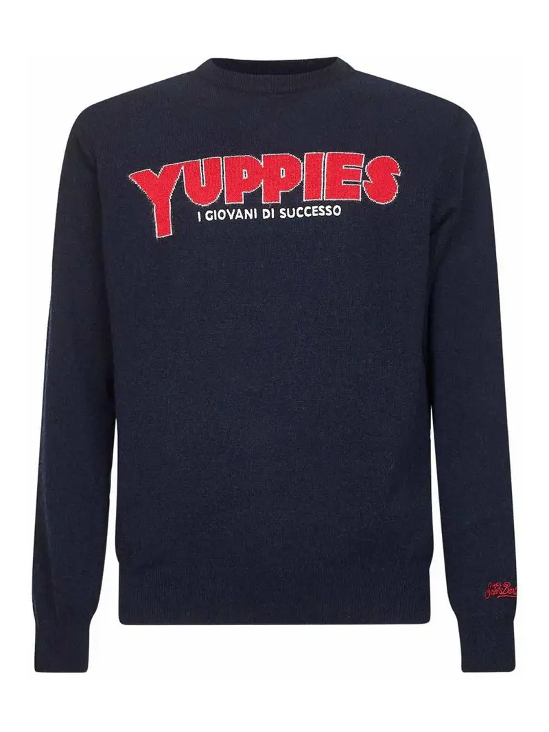 Maglione Con Scritta Jacquard Blu