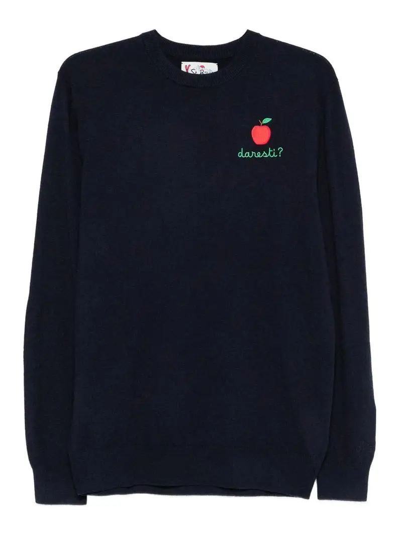 Maglione Girocollo In Lana Blu