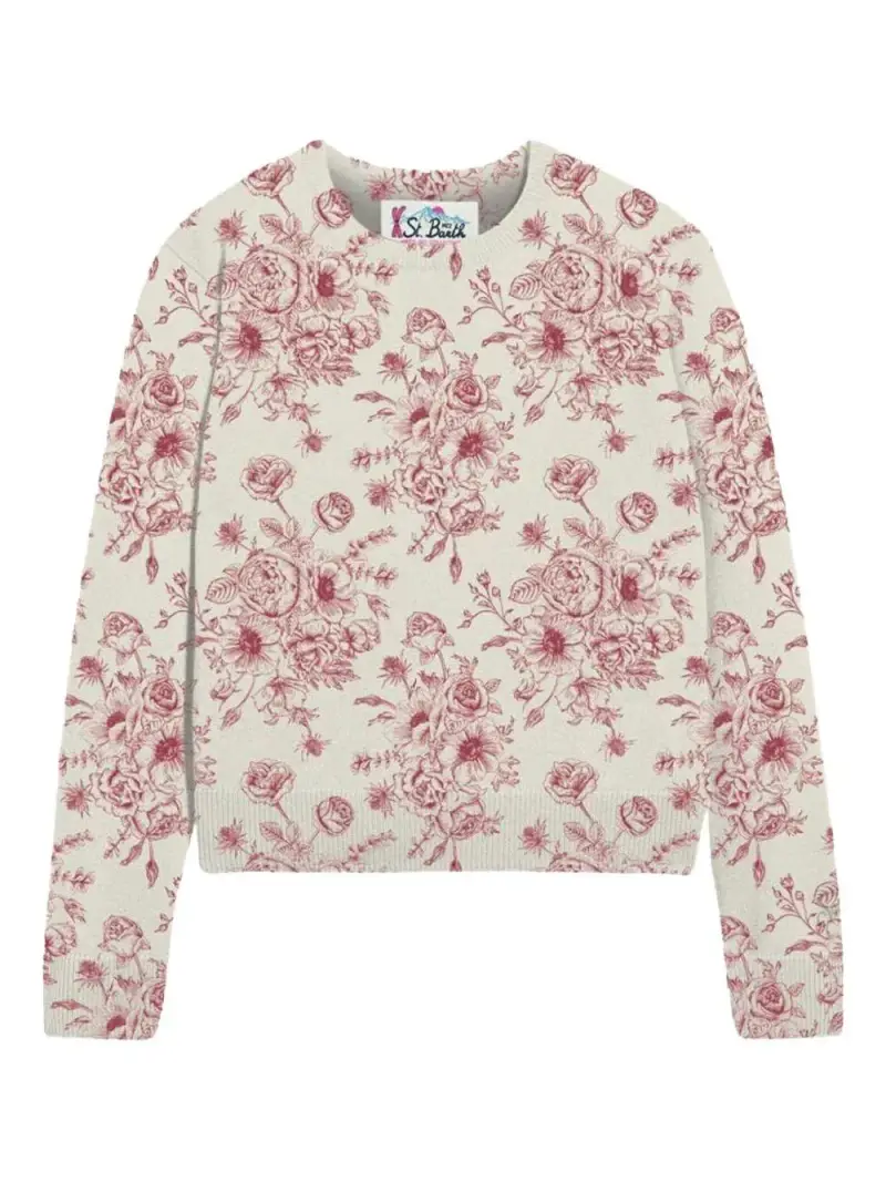 Mc2 Saint Barth Maglione crop bianco con fantasia floreale miniatura 2