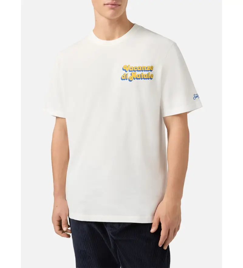 per uomo ARN0004 Maglietta bianca Vacanze (S), Bianco, Casual, Cotone, Manica corta