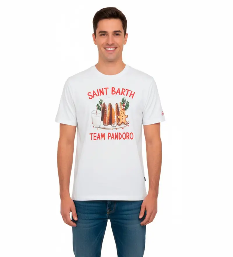 per uomo. ARN0004 Maglietta Pandoro bianca (S), Bianco, Casual, Cotone, Manica corta Verde