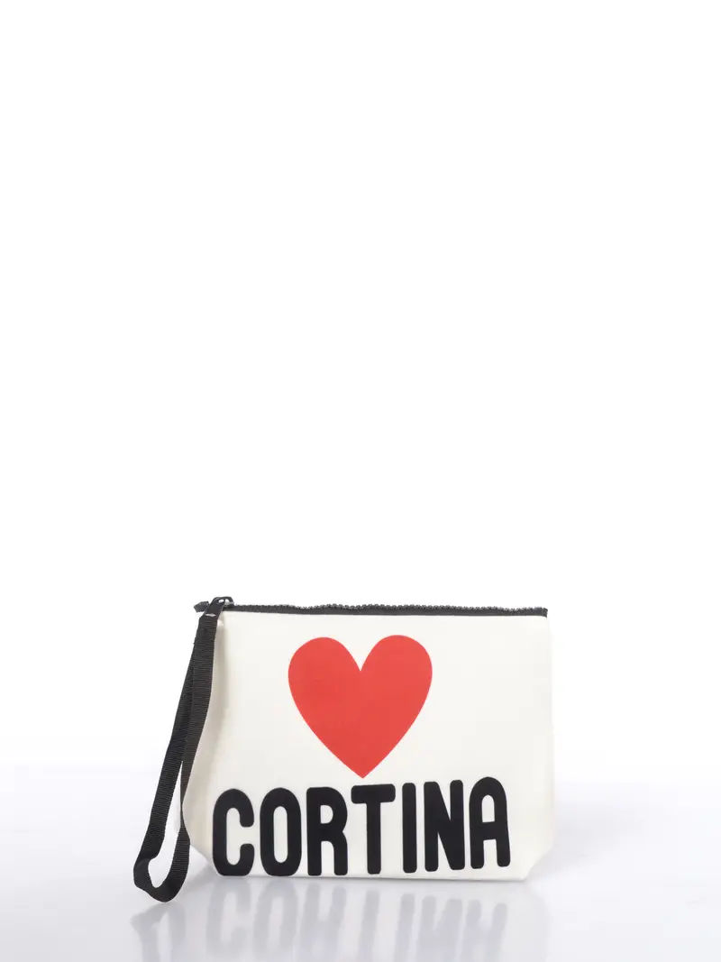 pochette da donna Mc2 Saint Barth effetto velluto con stampa Cortina Bianco