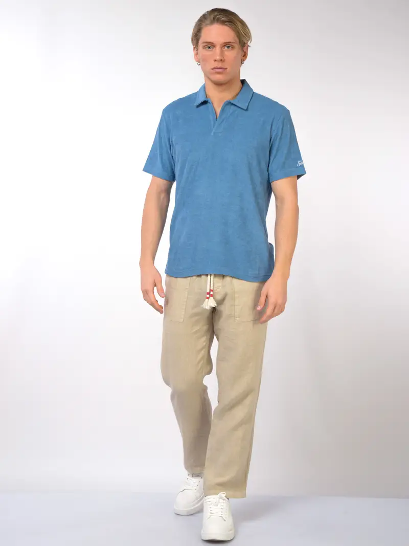 polo da uomo Mc2 Saint Barth in spugna collo derby Blu miniatura 2