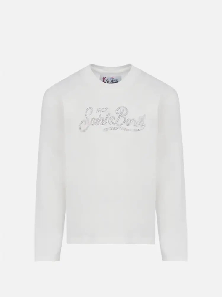 t-shirt penny kids/junior in cotone bianco con logo strass