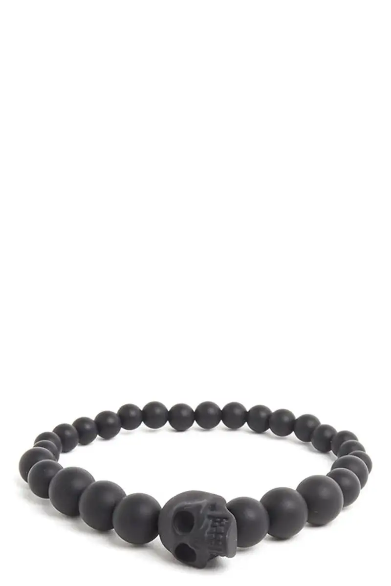 Mcqueen Bracciale Skull Ball Nero in Metallo Smaltato