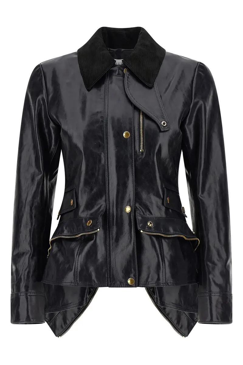 Mcqueen Giacca in Pelle Nero con Collo in Velluto