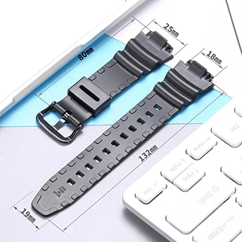 MCXGL Cinturino di ricambio in resina naturale per Casio AE-1200 SGW-300H MRW-200H W-735H Cinturino in gomma impermeabile, Fibbia nera nera, 18mm, 100% miniatura 3