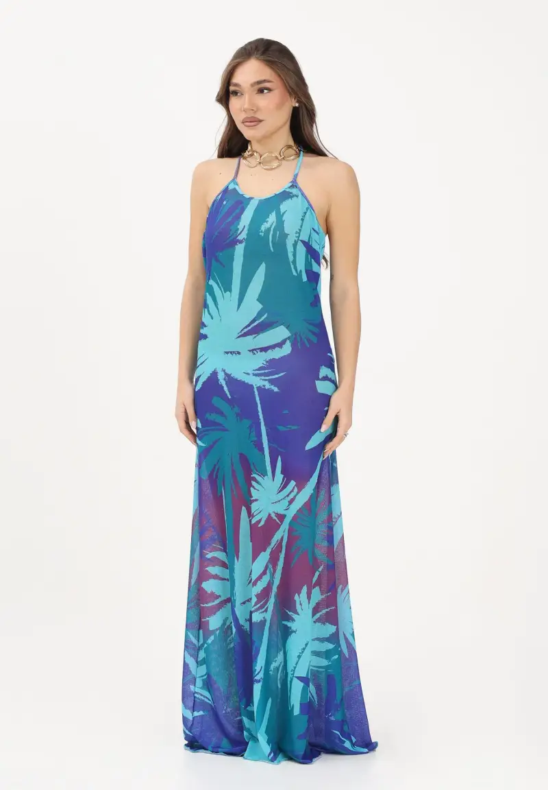 Abito lungo multicolore da donna con stampa tropicale