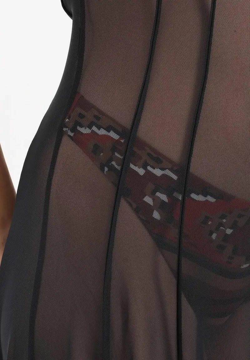 Abito lungo nero da donna realizzato in tulle trasparente miniatura 3