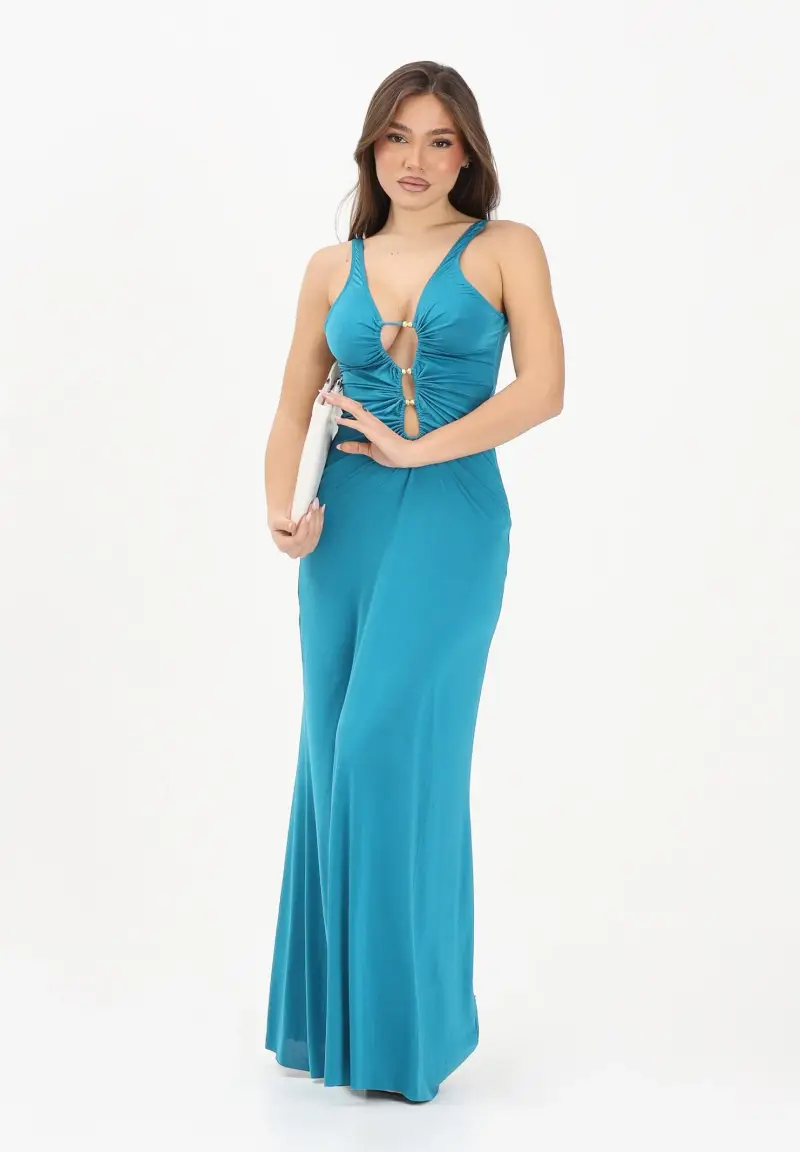 Abito lungo turchese da donna miniatura 2