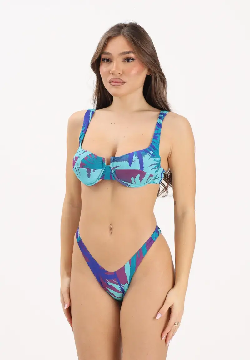 Bikini turchese da donna con fantasia tropicale