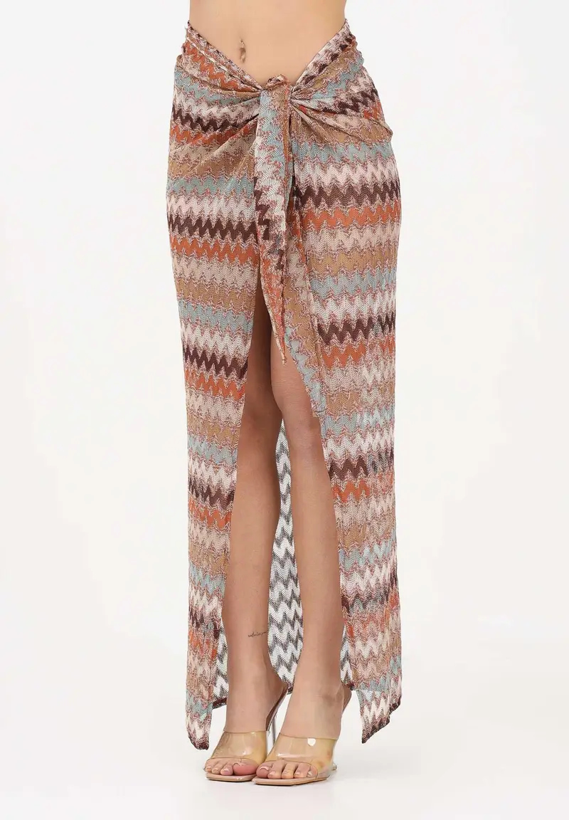 Pareo lungo multicolore da donna con fantasia zig-zag