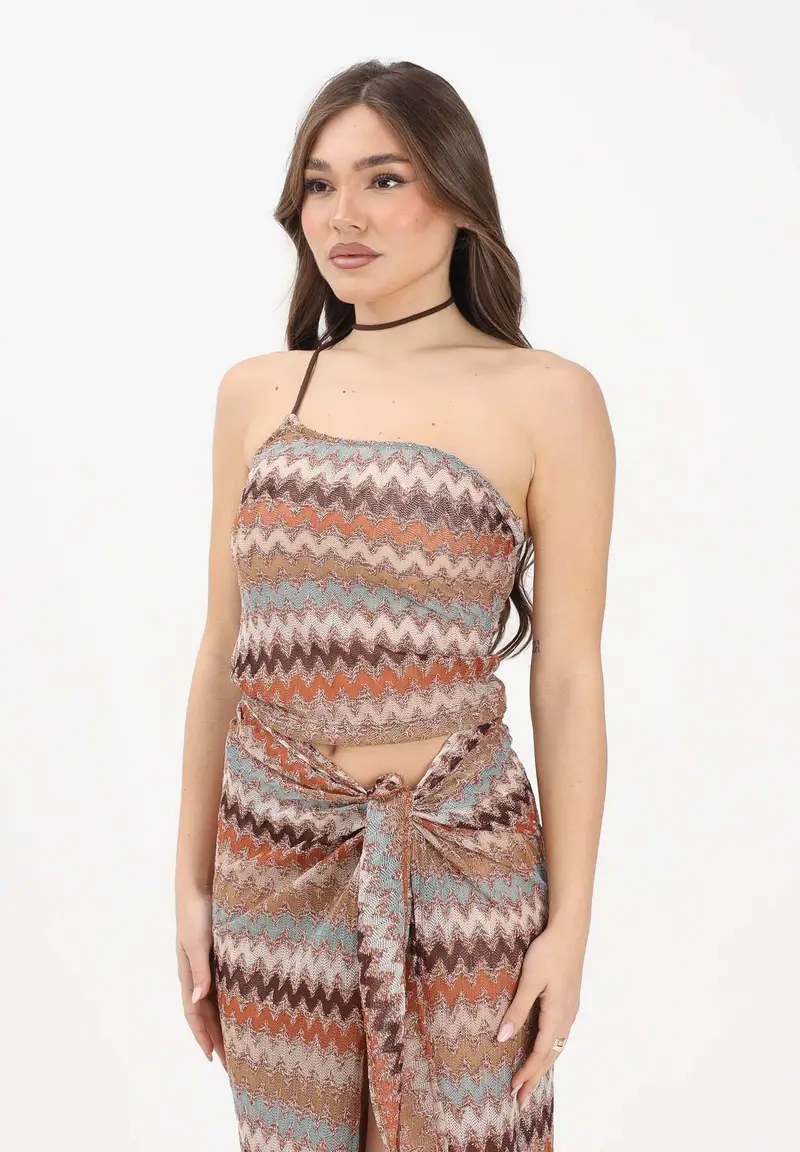 Top multicolore da donna con lavorazione a zig-zag