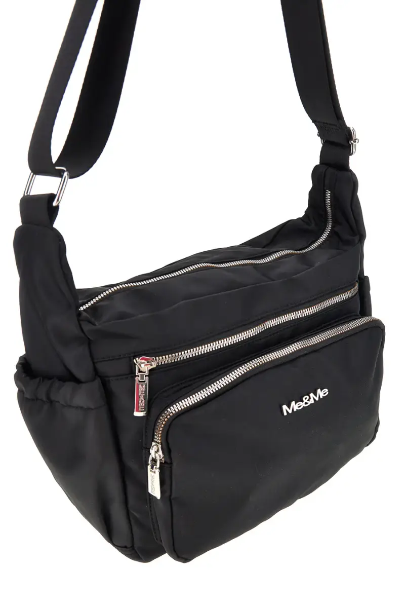 Borsa nera con zip multiple e tracolla regolabile Me & me spa 8059 [NERO] miniatura 2