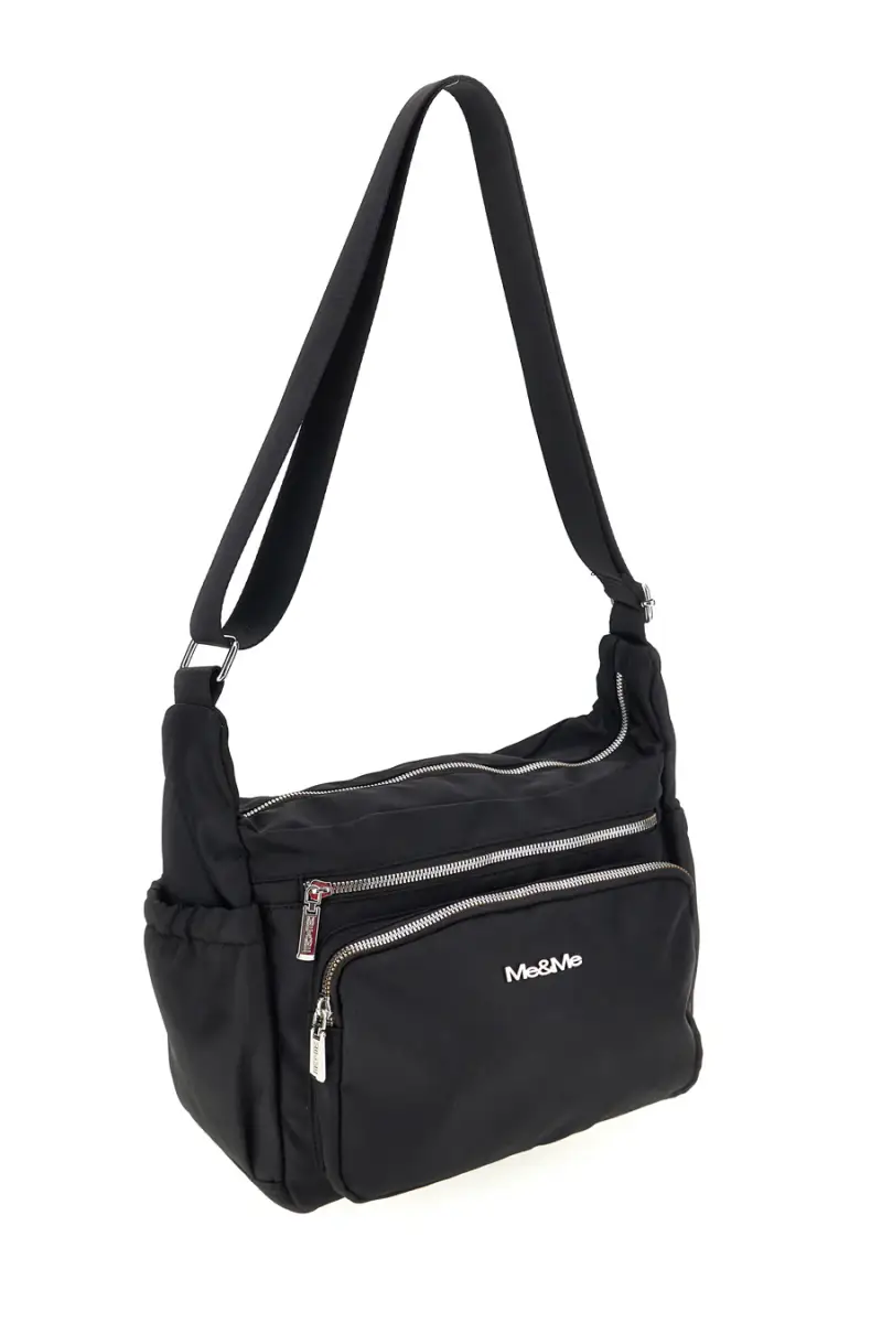 Borsa nera con zip multiple e tracolla regolabile Me & me spa 8059 [NERO] miniatura 5