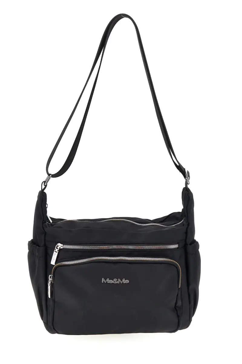 Borsa nera con zip multiple e tracolla regolabile Me & me spa 8059 [NERO]