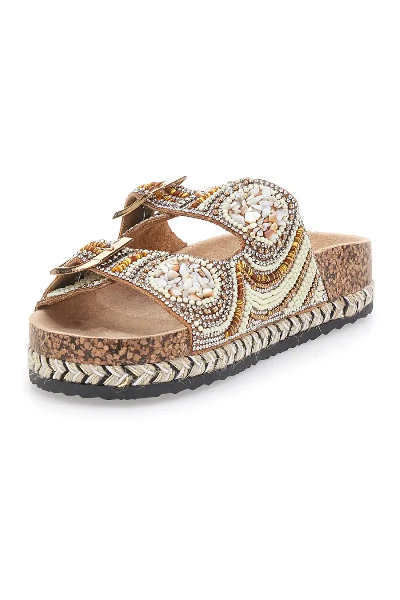 Ciabatte cammello con doppia fascia decorata Me & Me 14605 [CAMEL] miniatura 3