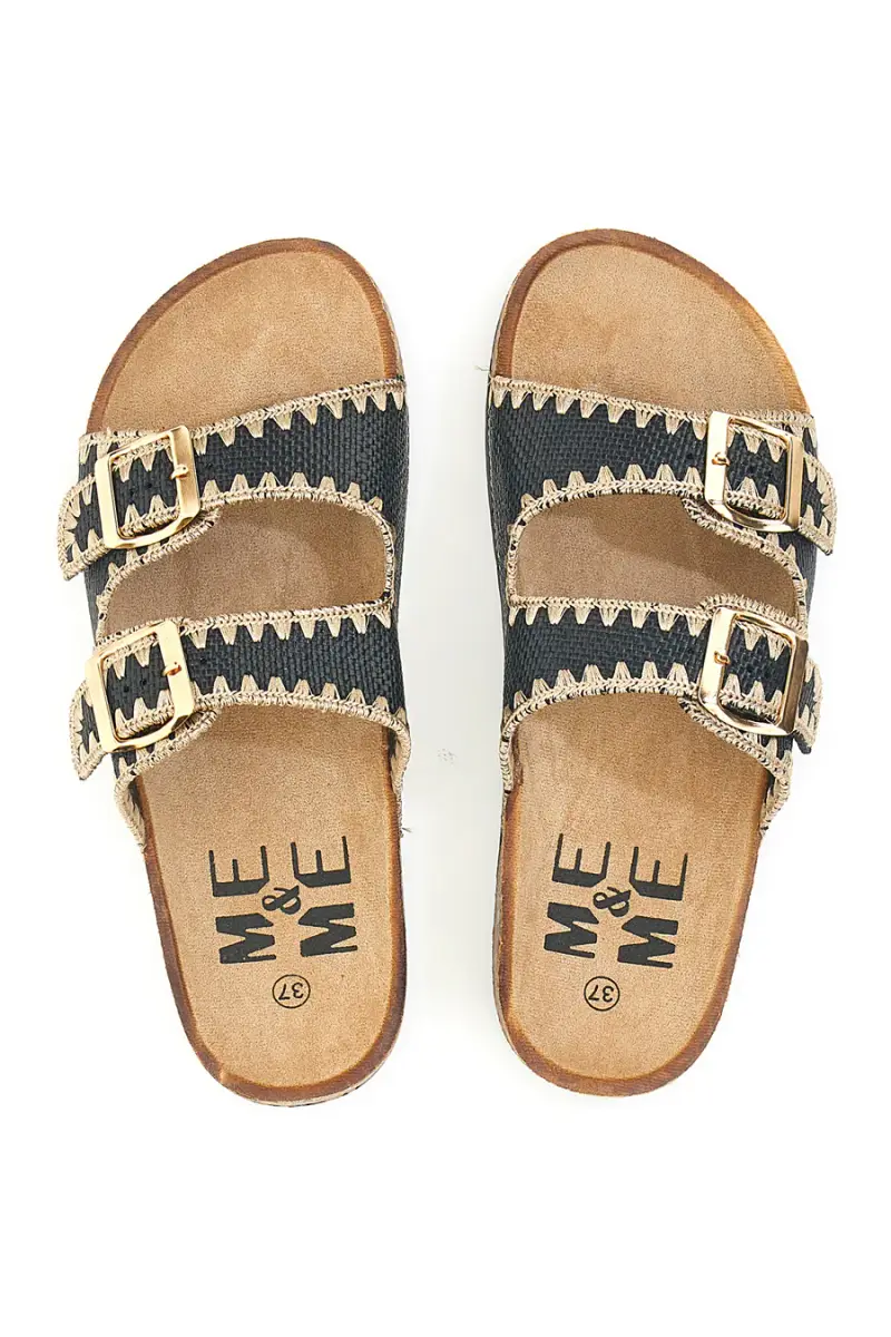 Ciabatte nere con doppia fibbia decorata oro ME & ME 14221 [NERO] miniatura 3