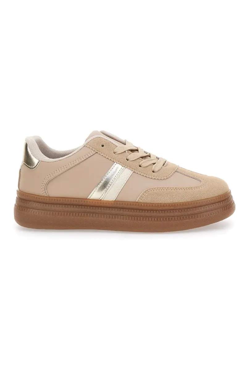 Sneakers beige inserti metallizzati fondo a contrasto Me & Me GB2026 [MARRONE]
