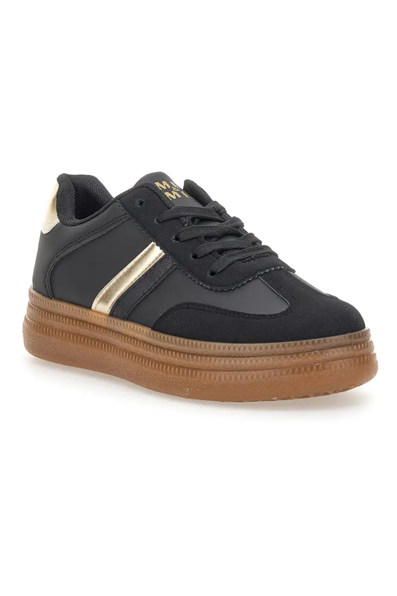 Sneakers nere con suola caramello e dettagli oro Me & Me GB2026 [NERO] miniatura 2