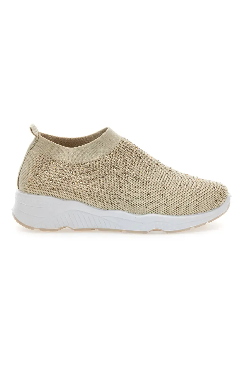 Sneakers Slip On Beige con Strass Me & Me 090263 [BEIGE]