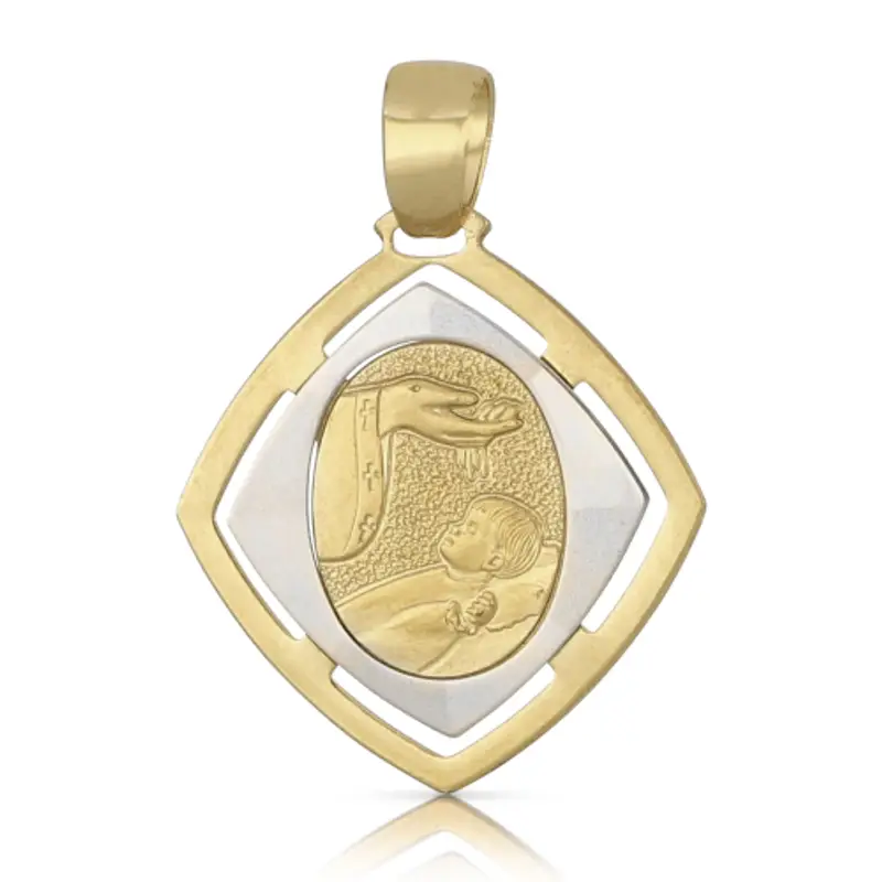 Medaglia Ciondolo da Battesimo Oro Giallo e Bianco 803321710090
