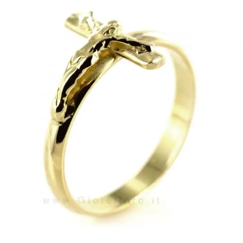 anello con crocifisso in oro -unisex