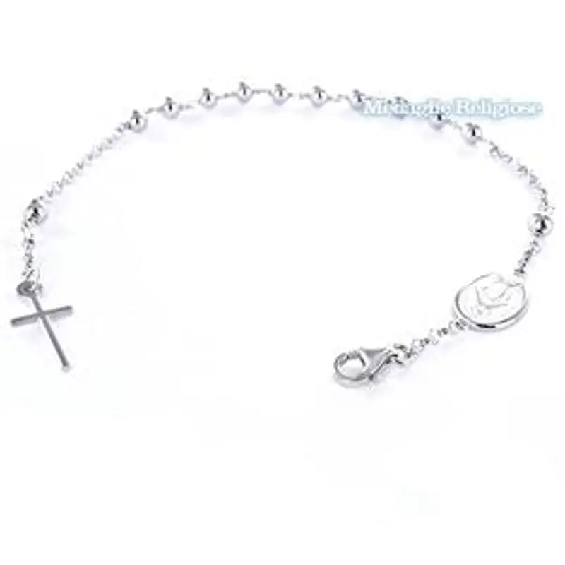 bracciale rosario in oro bianco con madonna miracolosa