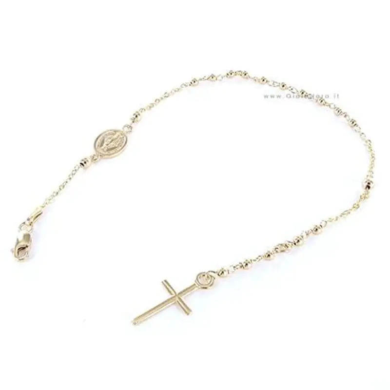 bracciale rosario in oro giallo con medaglia madonna miracolosa e croce