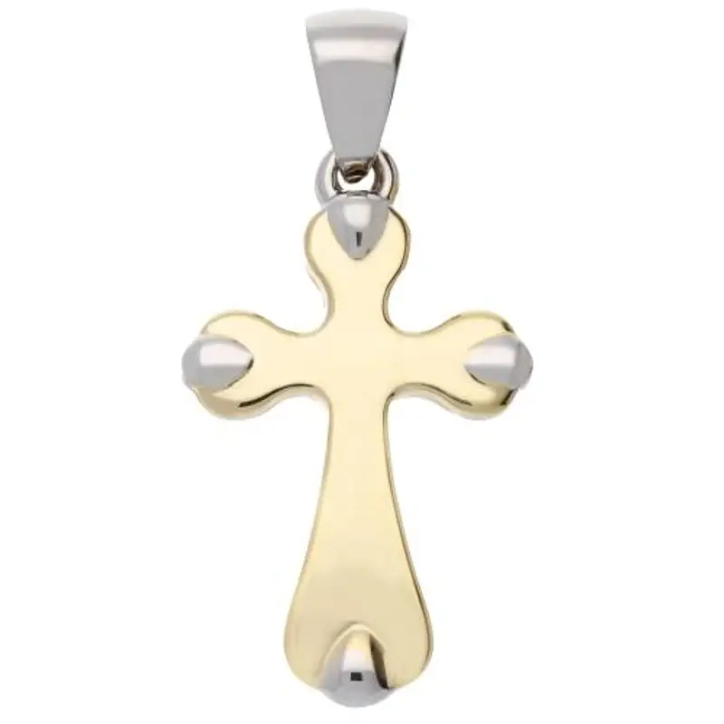 ciondolo croce moderna in oro giallo e bianco