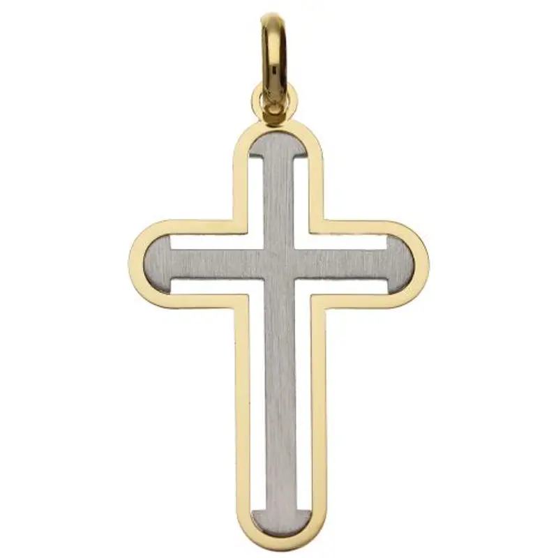 ciondolo croce moderna in oro giallo e bianco