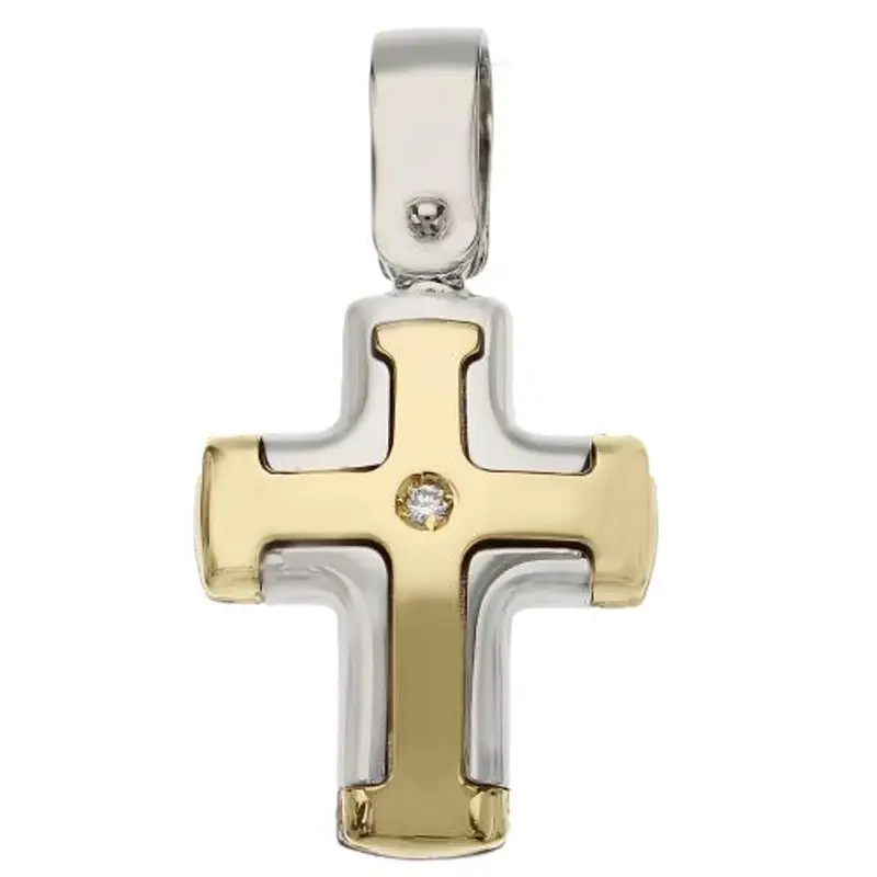 ciondolo croce piccola moderna in oro giallo con zircone