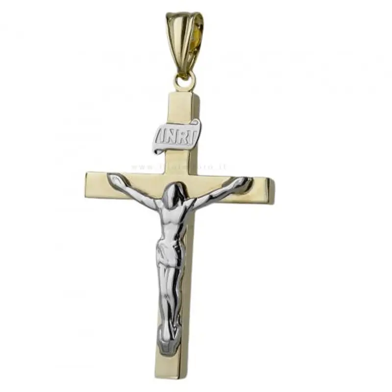 ciondolo crocefisso in oro 9 kt giallo e bianco