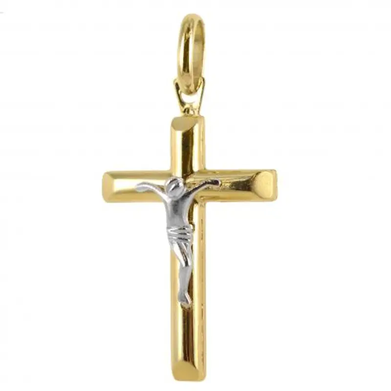 ciondolo crocefisso in oro giallo e bianco 24 x 17 mm