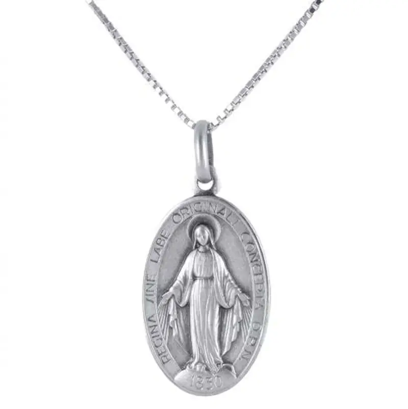 collana con medaglia madonna miracolosa grande in argento 21x14 mm