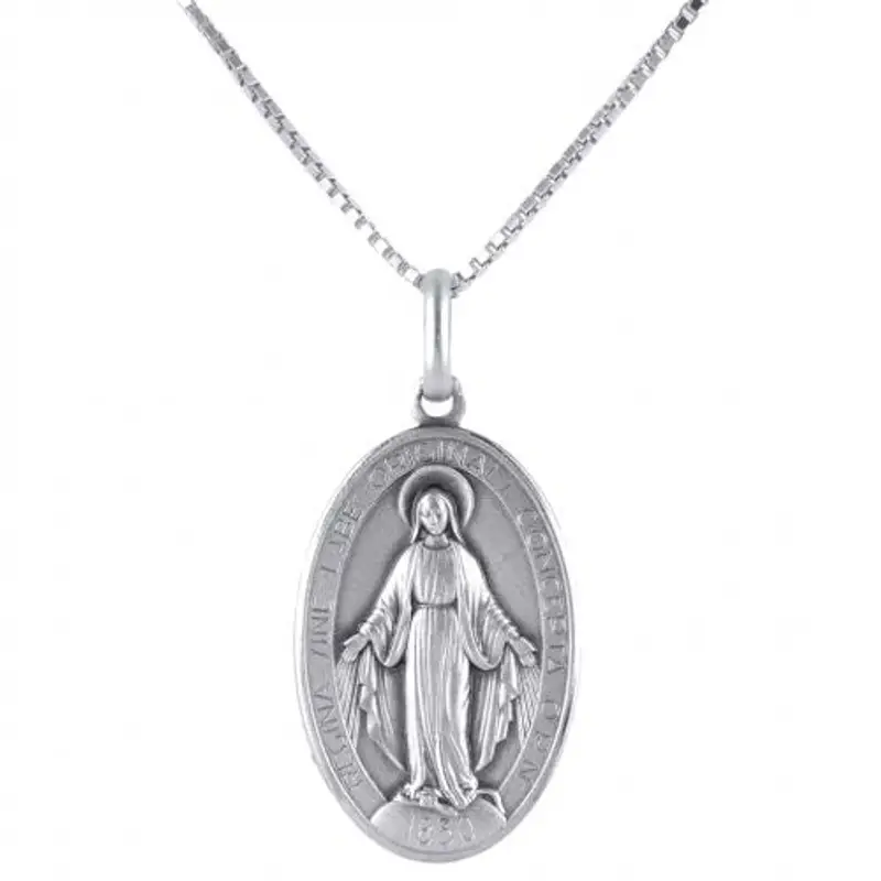 collana con medaglia madonna miracolosa maxi in argento 27x18 mm