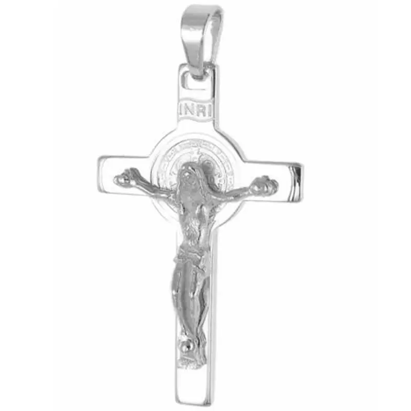 croce di san benedetto in oro bianco con medaglia