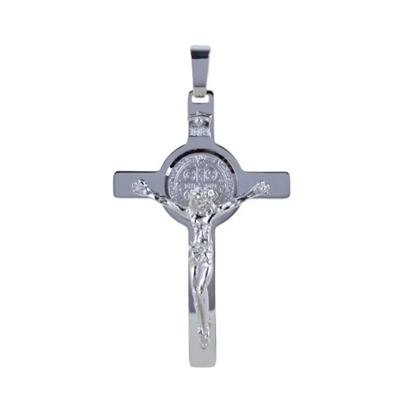 croce di san benedetto in oro bianco con medaglia