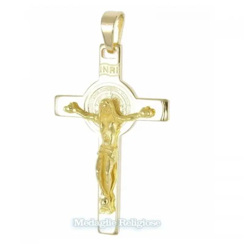 croce di san benedetto in oro giallo con medaglia