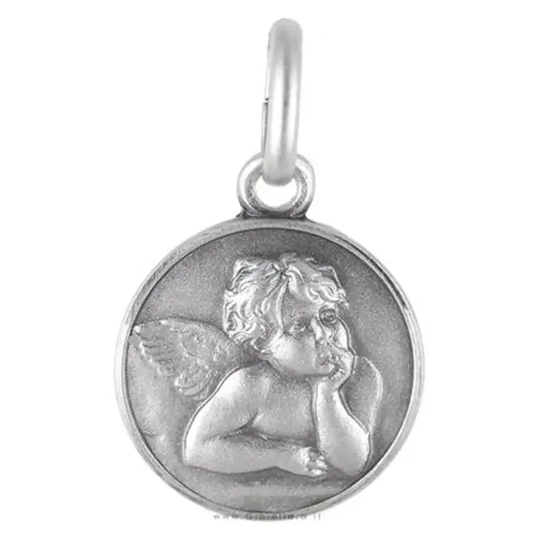 medaglia angelo cherubino raffaello in argento 12 mm