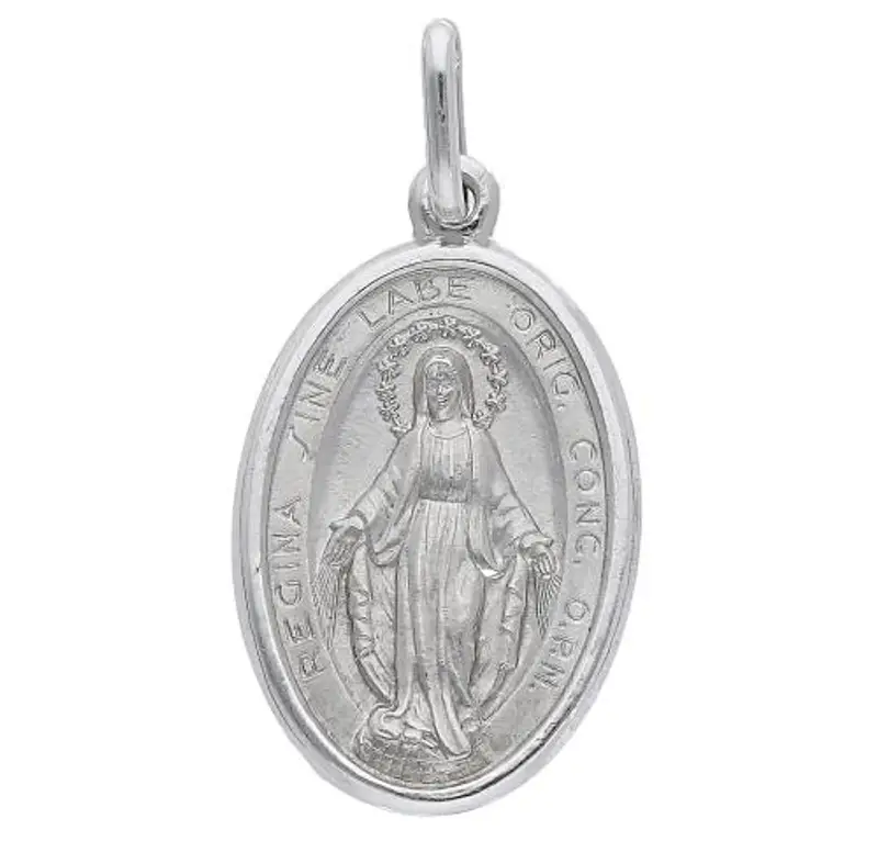 medaglia madonna miracolosa grande in oro bianco 20x14 mm