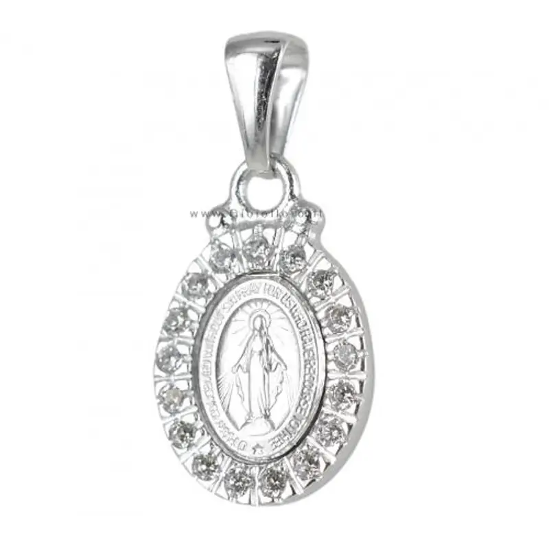 medaglia madonna miracolosa in oro bianco e zirconi