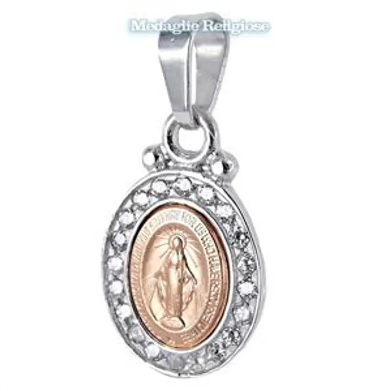 medaglia madonna miracolosa in oro rosa bianco e zirconi