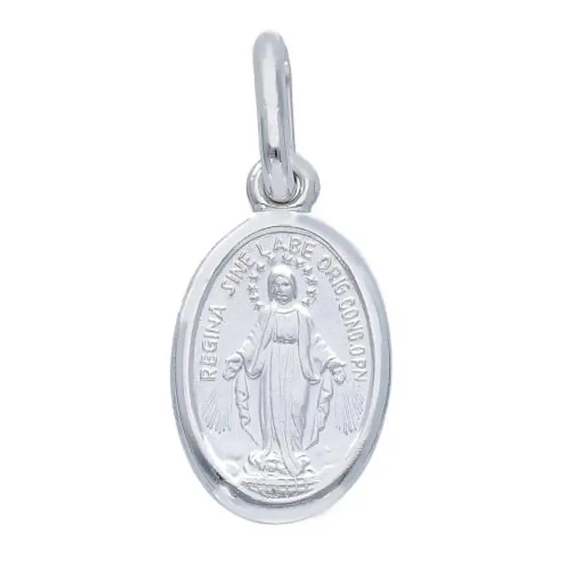 medaglia madonna miracolosa piccola in oro bianco 12x9 mm