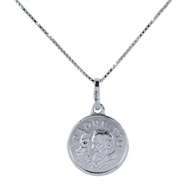 medaglia padre pio in argento con collana