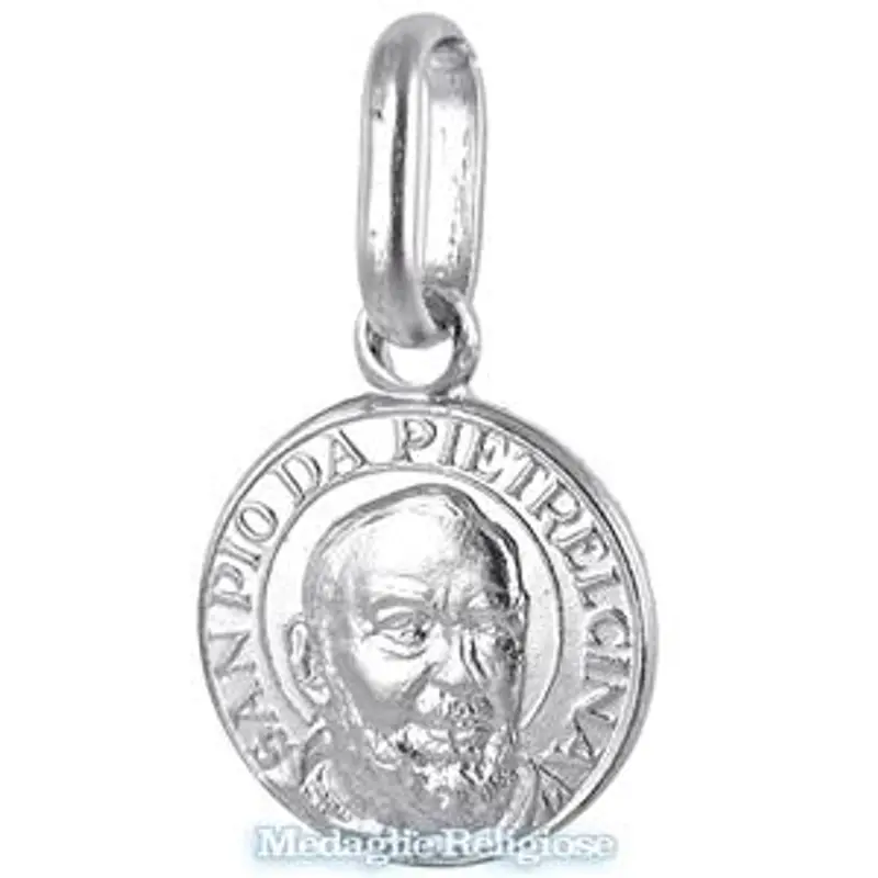 medaglia padre pio in oro bianco 10 mm