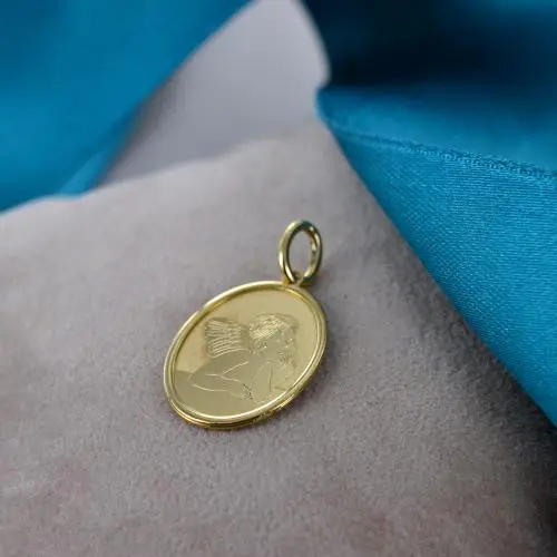 medaglia religiosa in oro giallo angelo cherubino ovale miniatura 3